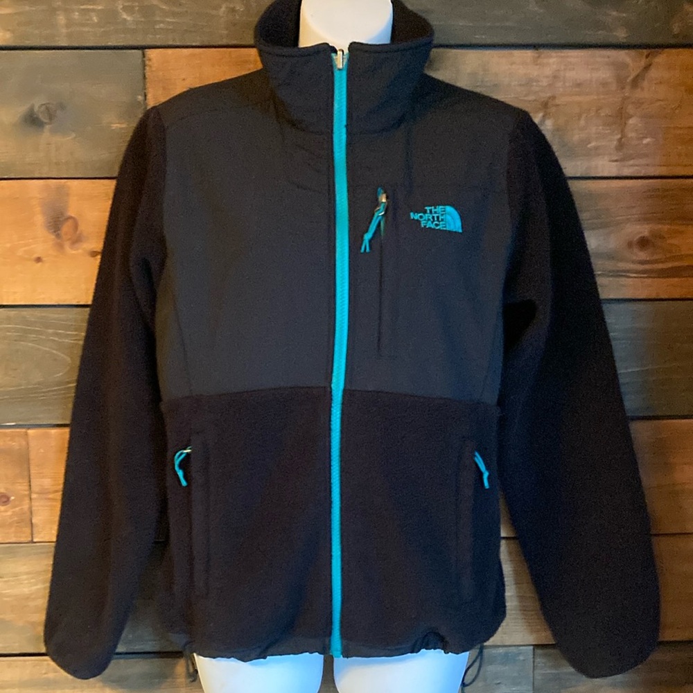 The North Face Black and teal color zip up Fleece Jacket size Small